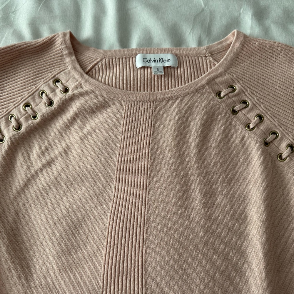 Calvin Klein Blush Ribbed Knit Top - Picture 6 of 7